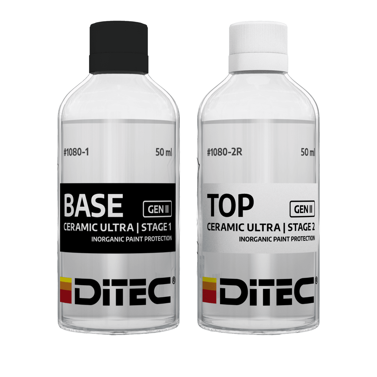 Ditec Ceramic Ultra Base and Top bottles, the two stages of the Gen II system